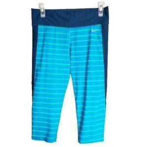 Nike Womens Capri Leggings M Striped Blue Green Athletic Sporty Workout Yoga